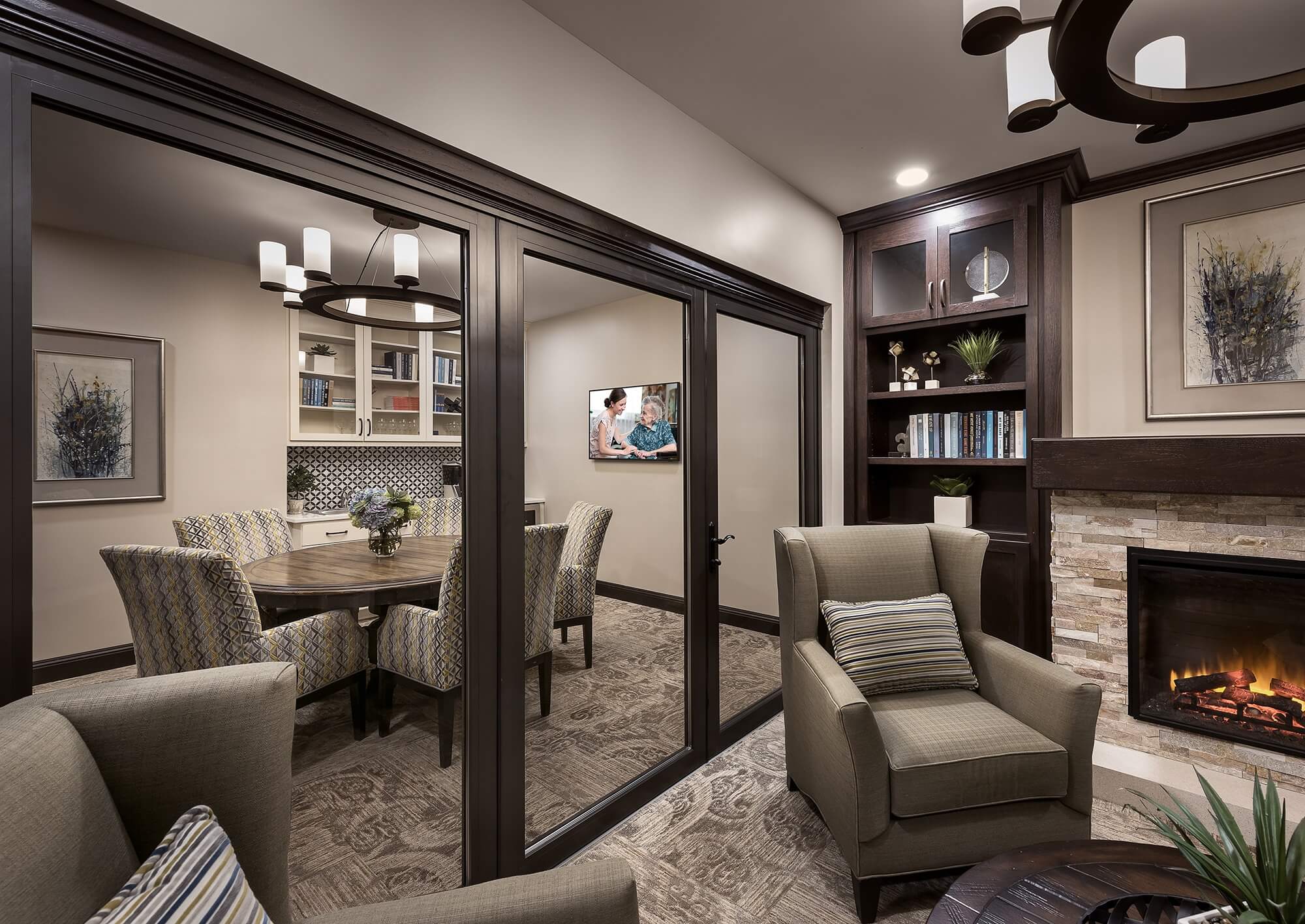 Seating area close up, showing a private elegant dining space and comfortable seating.